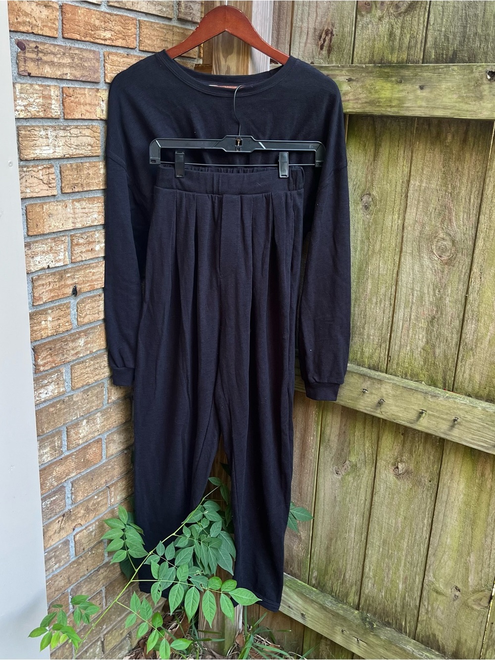 Free People Beach Black High-Rise Straight-Leg Pants & Tie Top